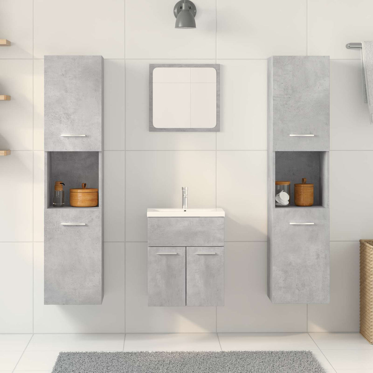 vidaXL 5 Piece Bathroom Furniture Set Concrete Grey Engineered Wood
