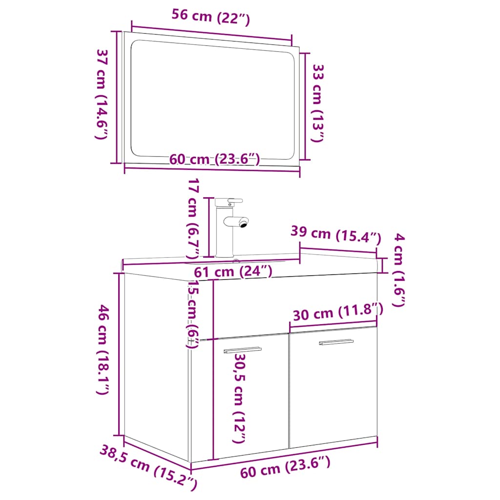 vidaXL 3 Piece Bathroom Furniture Set Concrete Grey Engineered Wood