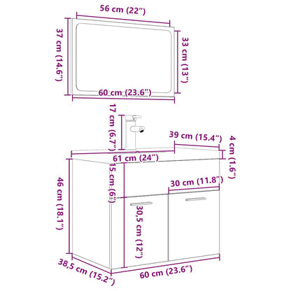 vidaXL 3 Piece Bathroom Furniture Set Concrete Grey Engineered Wood
