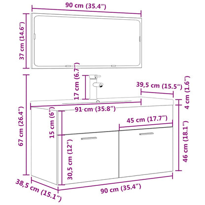 vidaXL 3 Piece Bathroom Furniture Set Concrete Grey Engineered Wood