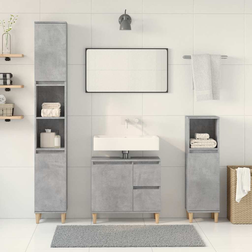 vidaXL 3 Piece Bathroom Furniture Set Concrete Grey Engineered Wood