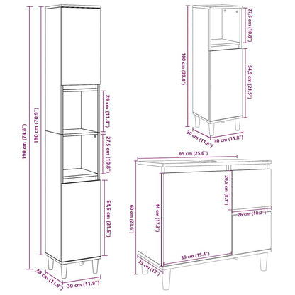 vidaXL 3 Piece Bathroom Furniture Set Concrete Grey Engineered Wood