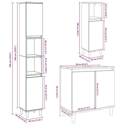 vidaXL 3 Piece Bathroom Furniture Set Concrete Grey Engineered Wood