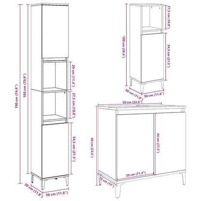 vidaXL 3 Piece Bathroom Furniture Set Concrete Grey Engineered Wood