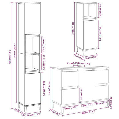 vidaXL 3 Piece Bathroom Furniture Set Concrete Grey Engineered Wood