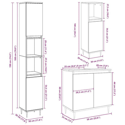 vidaXL 3 Piece Bathroom Furniture Set Concrete Grey Engineered Wood