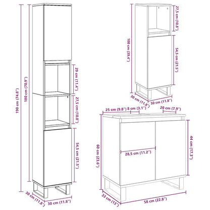 vidaXL 3 Piece Bathroom Furniture Set Concrete Grey Engineered Wood