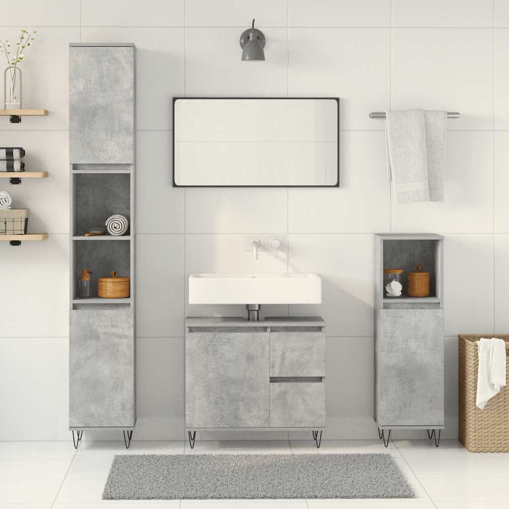 vidaXL 3 Piece Bathroom Furniture Set Concrete Grey Engineered Wood
