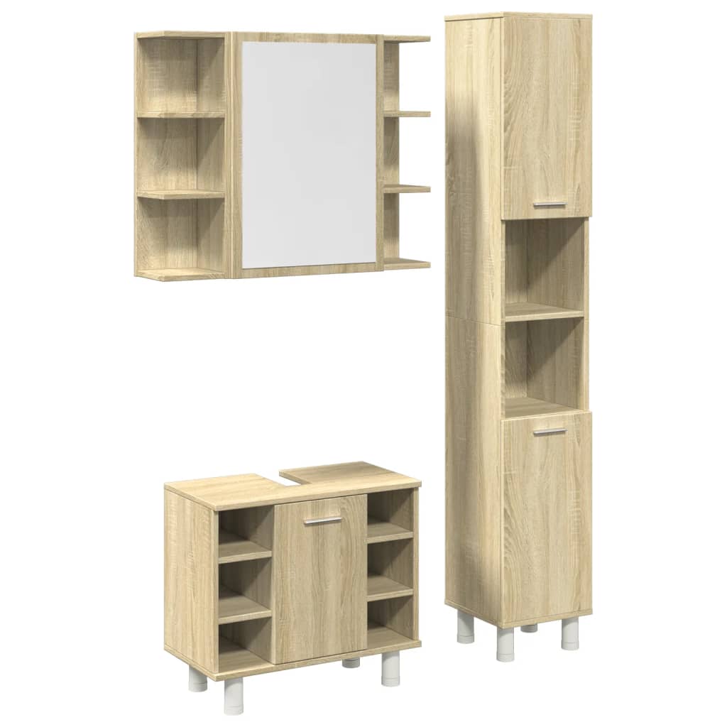 vidaXL 3 Piece Bathroom Furniture set Sonoma Oak Engineered Wood
