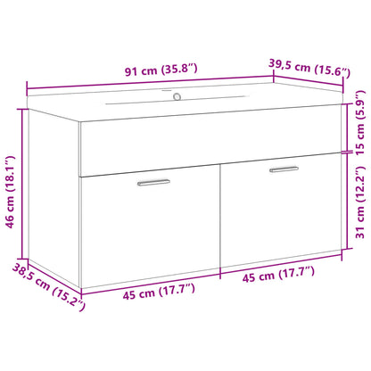 vidaXL Bathroom Sink Cabinet with Built-in Basin Sonoma Oak