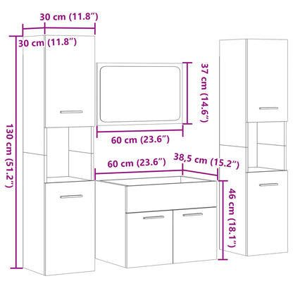 vidaXL 4 Piece Bathroom Furniture Set Sonoma Oak Engineered Wood