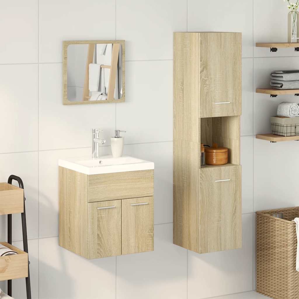 vidaXL 4 Piece Bathroom Furniture Set Sonoma Oak Engineered Wood
