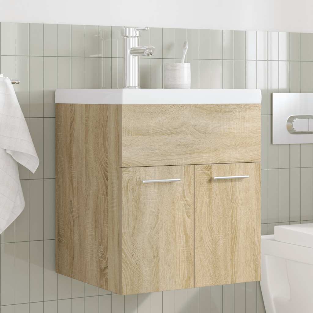 vidaXL Bathroom Sink Cabinet with Built-in Basin and Faucet Sonoma Oak