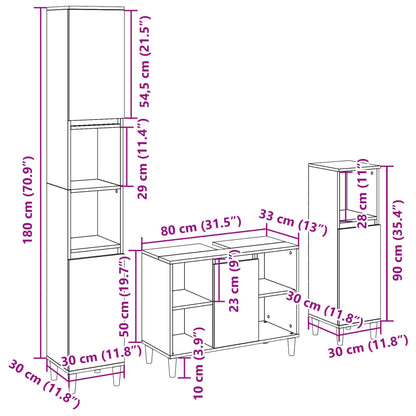 vidaXL 3 Piece Bathroom Furniture Set Sonoma Oak Engineered Wood