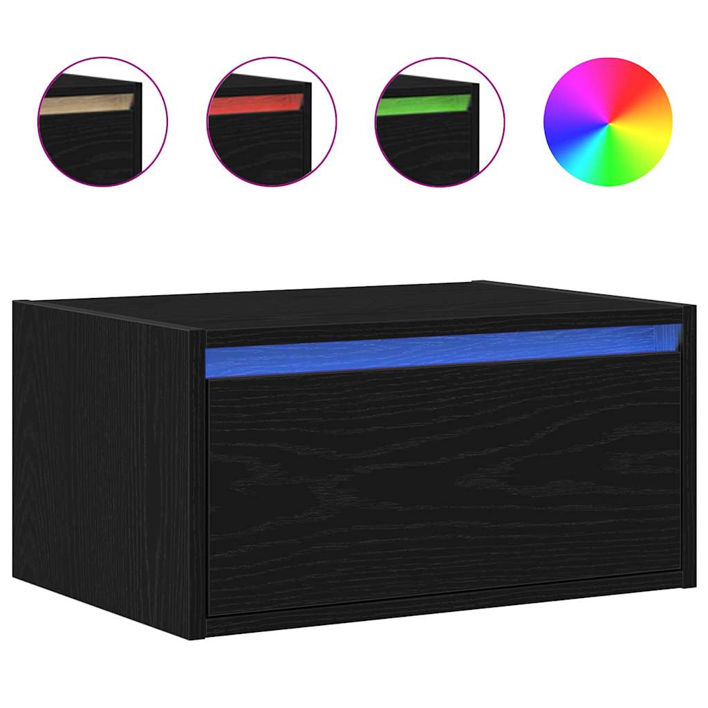 vidaXL Wall-mounted Bedside Cabinet with LED Lights Black Oak