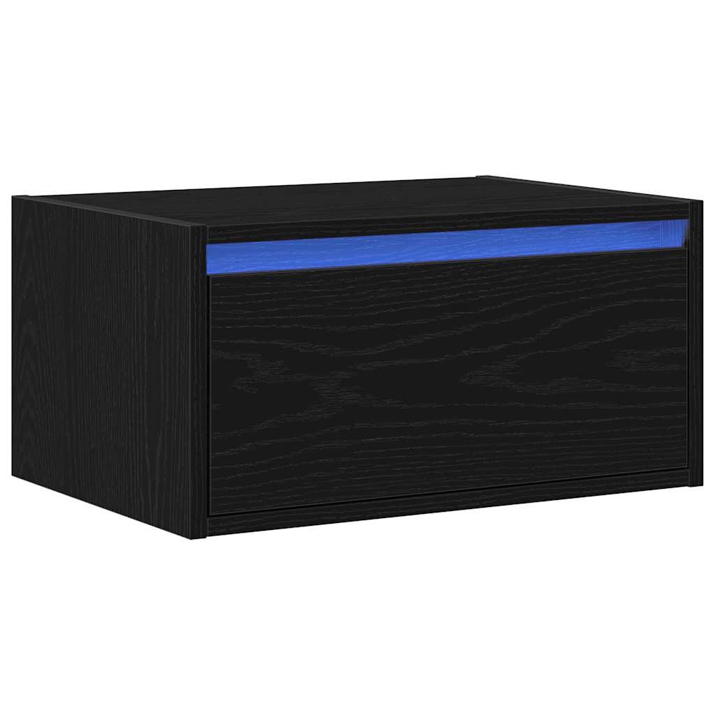 vidaXL Wall-mounted Bedside Cabinet with LED Lights Black Oak
