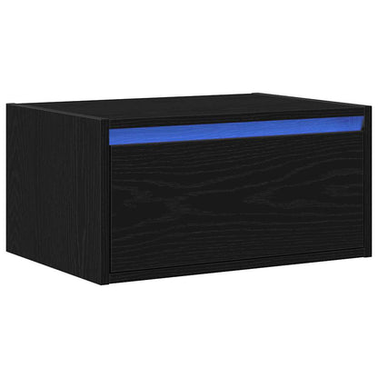 vidaXL Wall-mounted Bedside Cabinet with LED Lights Black Oak