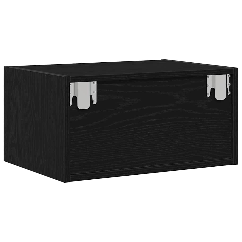 vidaXL Wall-mounted Bedside Cabinet with LED Lights Black Oak