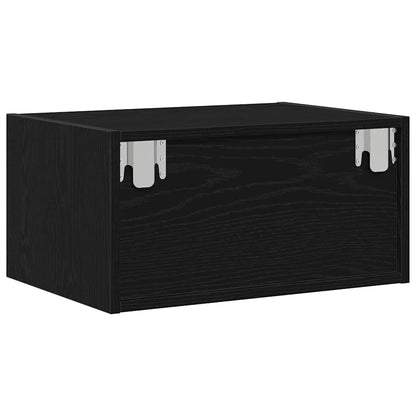 vidaXL Wall-mounted Bedside Cabinet with LED Lights Black Oak