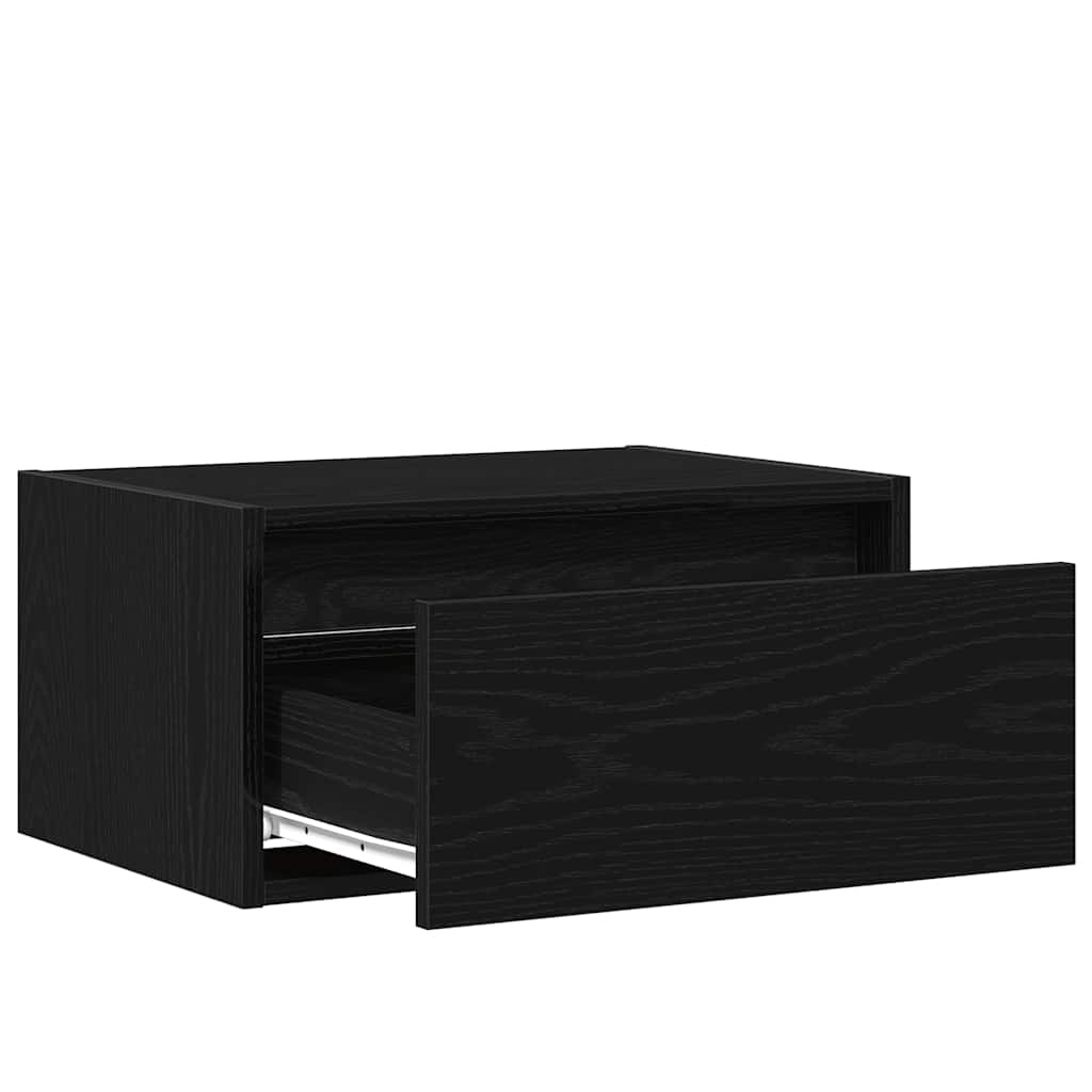 vidaXL Wall-mounted Bedside Cabinet with LED Lights Black Oak