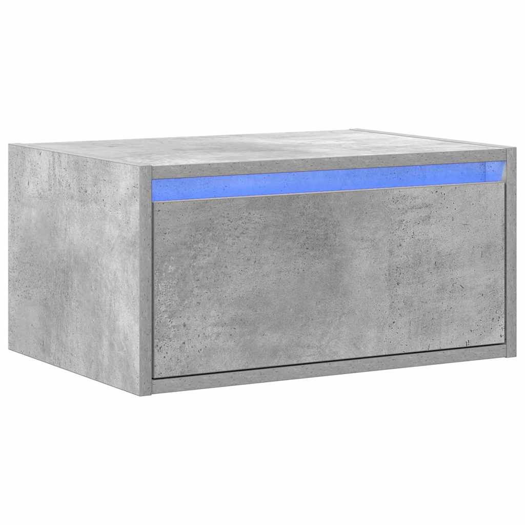 vidaXL Wall-mounted Bedside Cabinet with LED Lights Concrete Grey