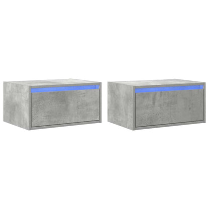 vidaXL Wall-mounted Bedside Cabinets with LED Lights 2 pcs Concrete Grey