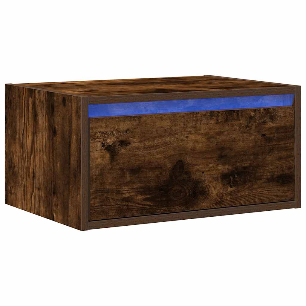 vidaXL Wall-mounted Bedside Cabinet with LED Lights Smoked Oak