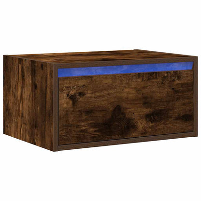 vidaXL Wall-mounted Bedside Cabinet with LED Lights Smoked Oak