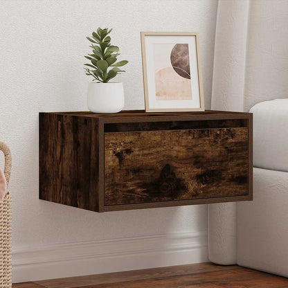 vidaXL Wall-mounted Bedside Cabinet with LED Lights Smoked Oak