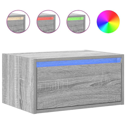vidaXL Wall-mounted Bedside Cabinets with LED Lights 2 pcs Grey Sonoma