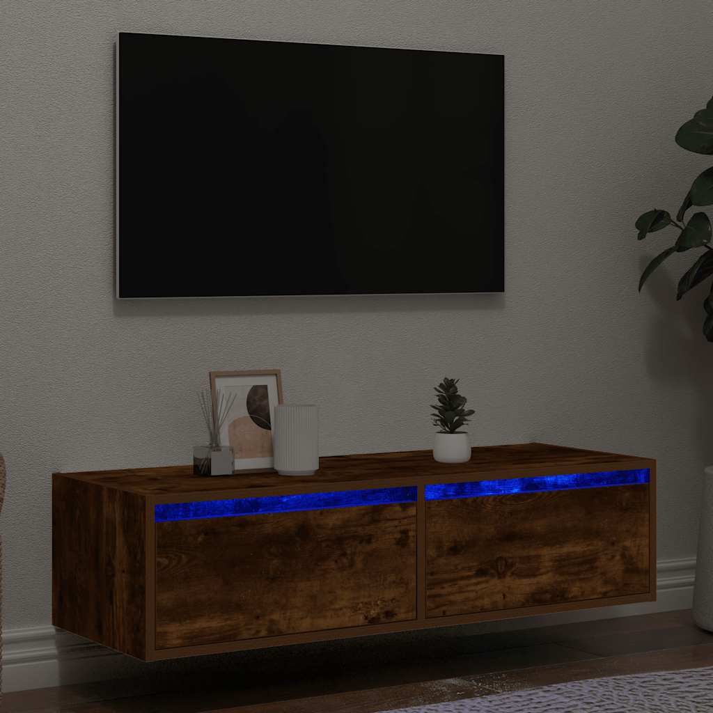 vidaXL TV Cabinet with LED Lights Smoked Oak 100X35.5x25 cm