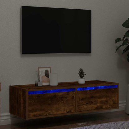 vidaXL TV Cabinet with LED Lights Smoked Oak 100X35.5x25 cm