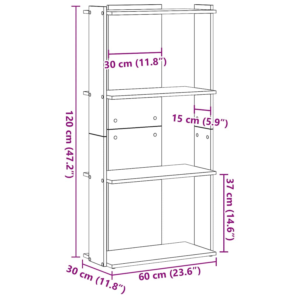 vidaXL Bookcase 3-Tier White 60x30x120 cm Engineered Wood