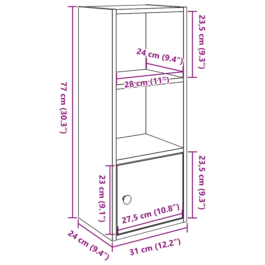 vidaXL Bookcase Grey Sonoma 31x24x77 cm Engineered Wood