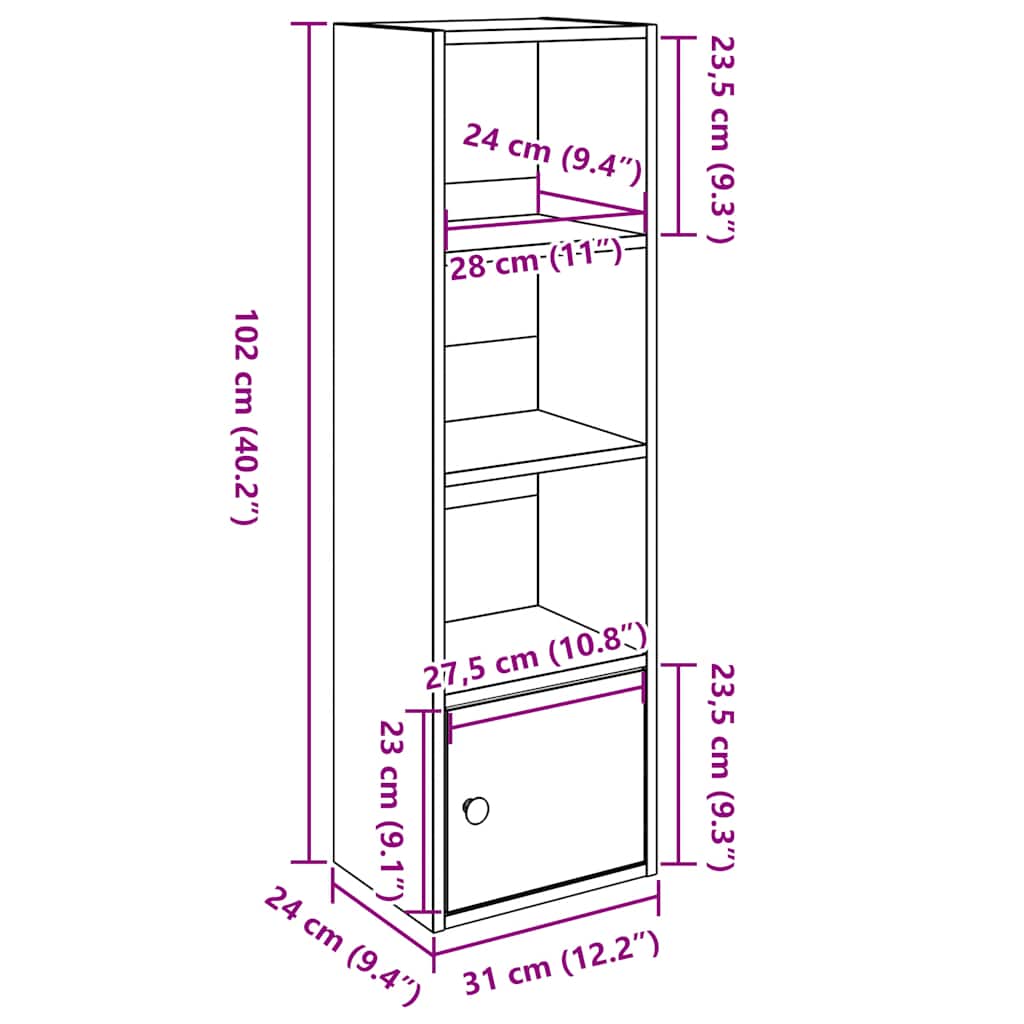 vidaXL Bookcase Old Wood 31x24x102 cm Engineered Wood