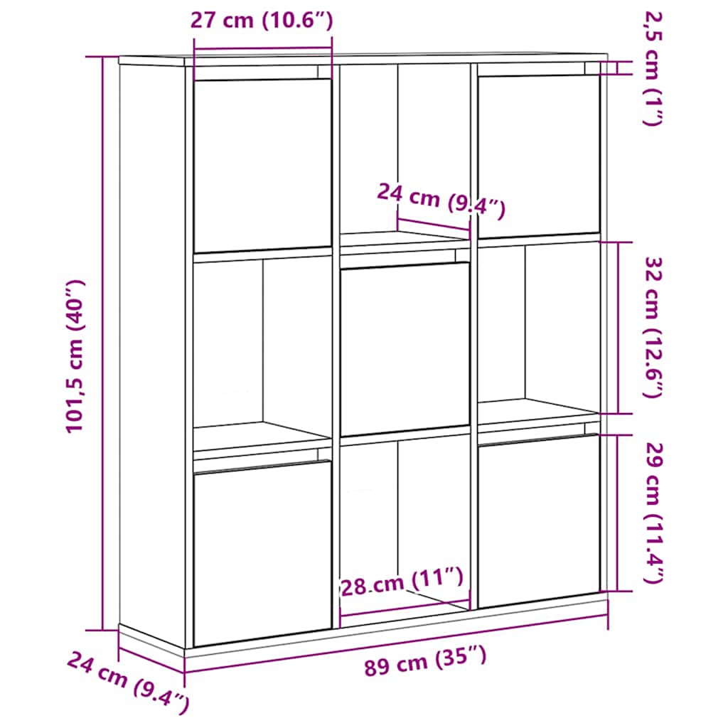 vidaXL Bookcase Black Oak 89x24x101.5 cm Engineered Wood