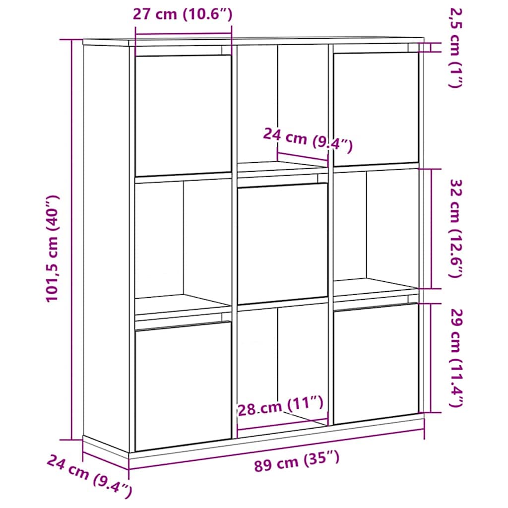 vidaXL Bookcase Sonoma Oak 89x24x101,5 cm Engineered Wood