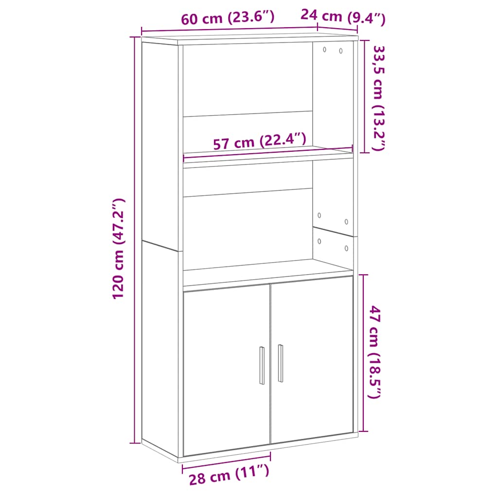vidaXL Bookcase Smoked Oak 60x24x120 cm Engineered Wood