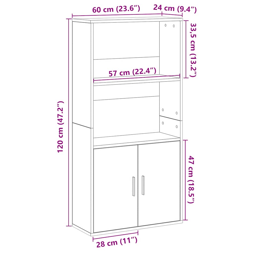 vidaXL Bookcase Artisan Oak 60x24x120 cm Engineered Wood