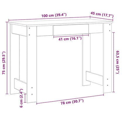 vidaXL Desk Concrete Grey 100x45x75 cm Engineered Wood