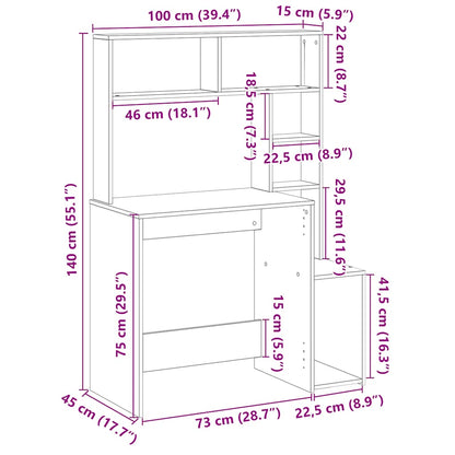vidaXL Desk with Shelves Sonoma Oak 100x45x140 cm Engineered Wood