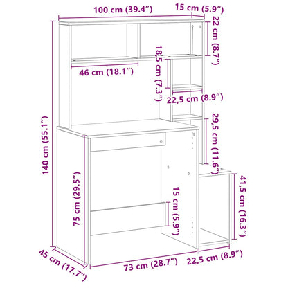 vidaXL Desk with Shelves Smoked Oak 100x45x140 cm Engineered Wood