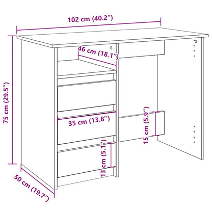 vidaXL Desk Sonoma Oak 102x50x75 cm Engineered Wood