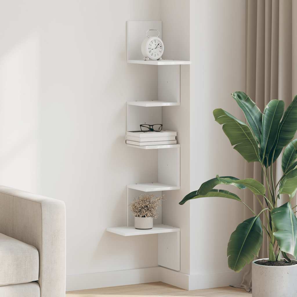 vidaXL Wall Corner Shelf White 32x32x127,5 cm Engineered Wood