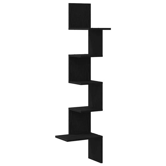 vidaXL Wall Corner Shelf Black 32x32x127,5 cm Engineered Wood