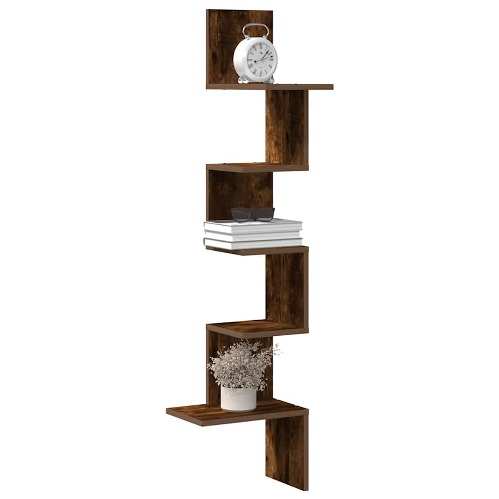 vidaXL Wall Corner Shelf Smoked Oak 32x32x127,5 cm Engineered Wood