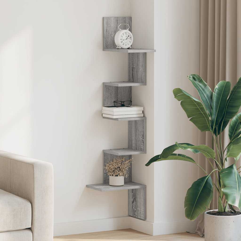 vidaXL Wall Corner Shelf Grey Sonoma 32x32x127,5 cm Engineered Wood