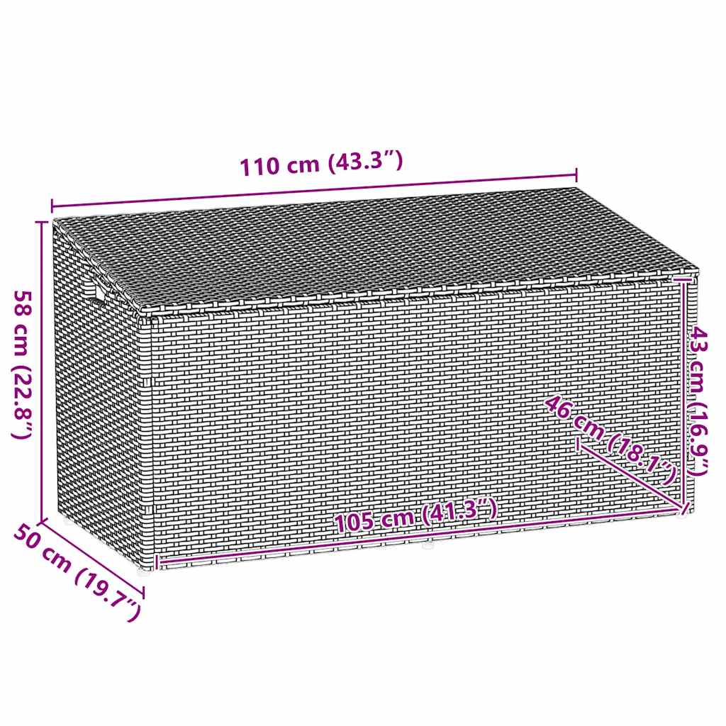 vidaXL Garden Storage Box Light Grey 110x50x58 cm Poly Rattan