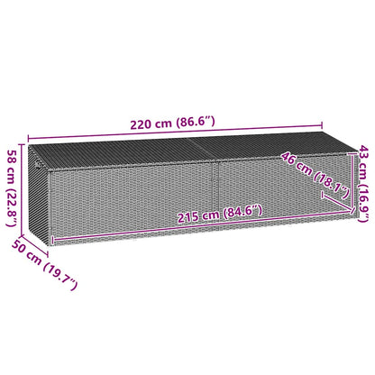 vidaXL Garden Storage Box Light Grey 220x50x58 cm Poly Rattan