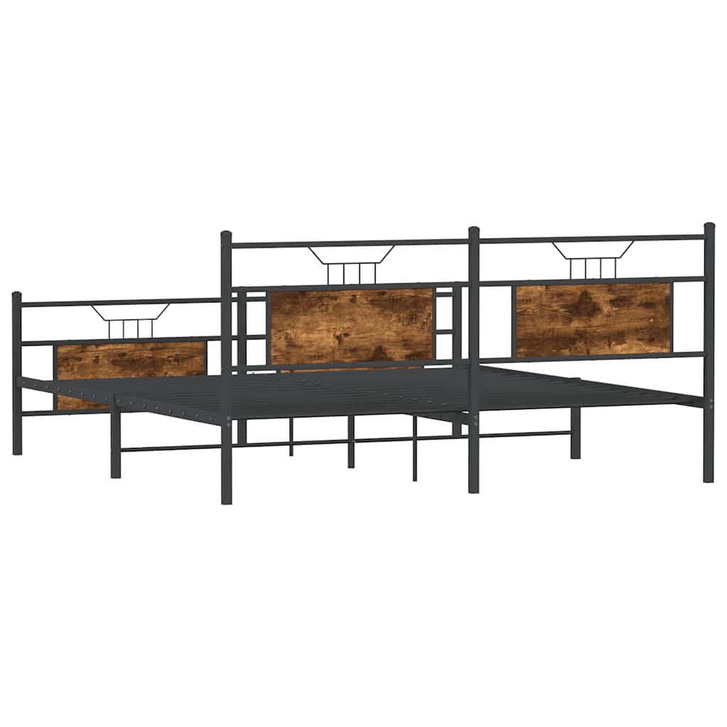 vidaXL Metal Bed Frame without Mattress Smoked Oak 160x200 cm